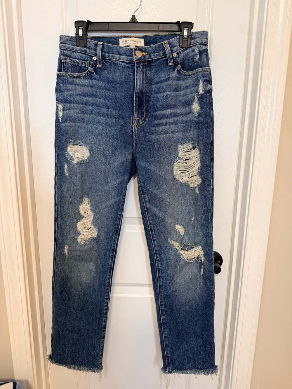 Current/Elliott Distressed Straight Crop Leg Jean